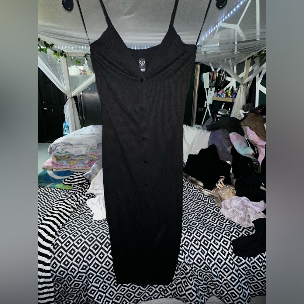 Simple black button dress